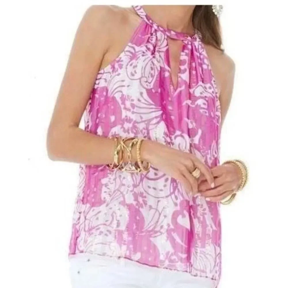 Lilly Pulitzer Rogan Halter Top in Va Voom Purple Wanderlust M - Picture 1 of 5